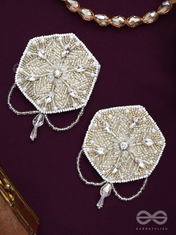 Tuhina- The Pristine Snowflake- Stones and Beads Embroidered Earrings
