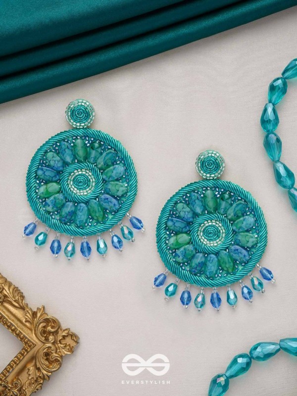 Anushna- The Blue Lotus- Stones and Glass Drops Embroidered Earrings