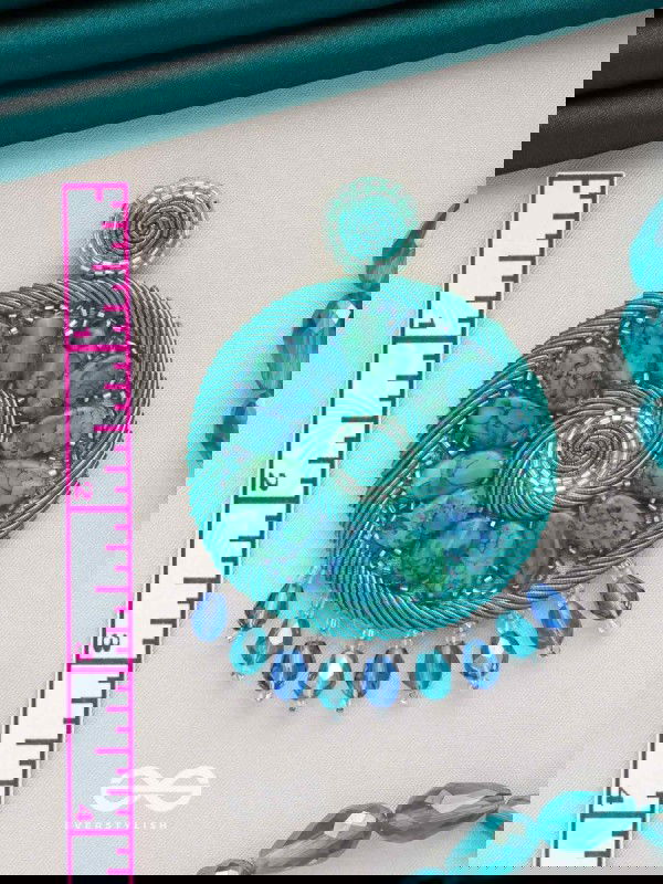 Anushna- The Blue Lotus- Stones and Glass Drops Embroidered Earrings