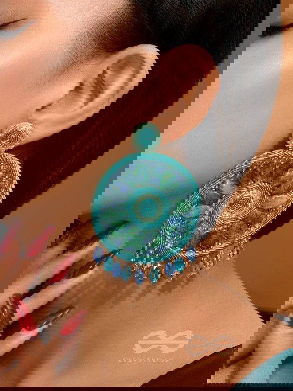 Anushna- The Blue Lotus- Stones and Glass Drops Embroidered Earrings