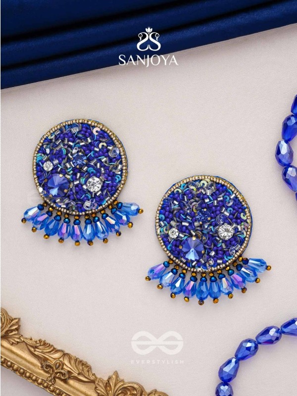 Vineela- The Azure Allure- Stones and Sequins Embroidered Earrings
