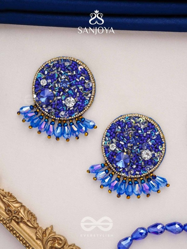 Vineela- The Azure Allure- Stones and Sequins Embroidered Earrings