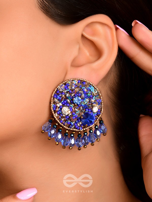Vineela- The Azure Allure- Stones and Sequins Embroidered Earrings