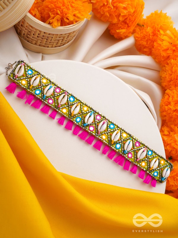 Dyotana - The Sparkling Colors - Shells, Resham And Mirror Hand Embroidered Choker Neckpiece