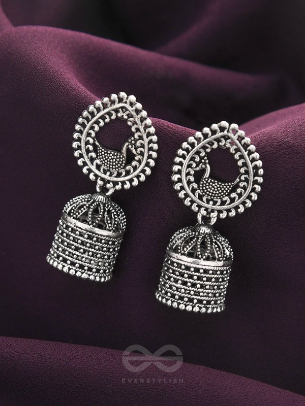 The Heavenly Swing- Oxidised Jhumka Earrings