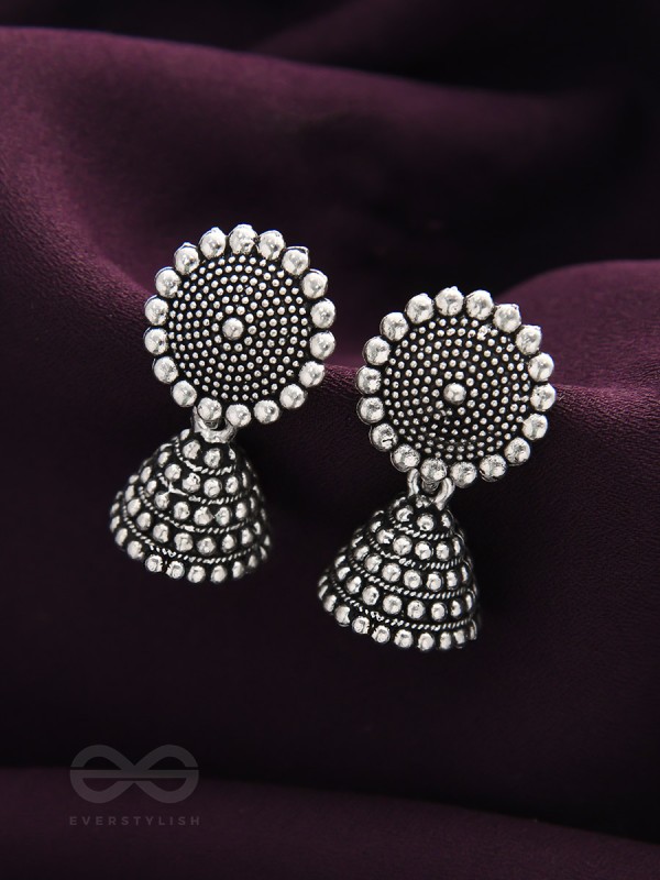 The Silver Sunrays - Oxidised Jhumka Earrings