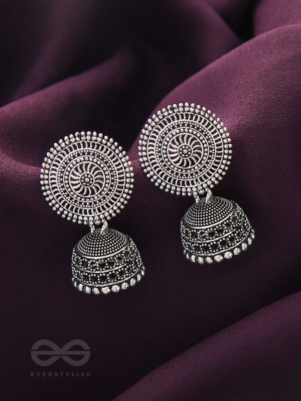 The Moon Beams- Oxidised Jhumka Earrings