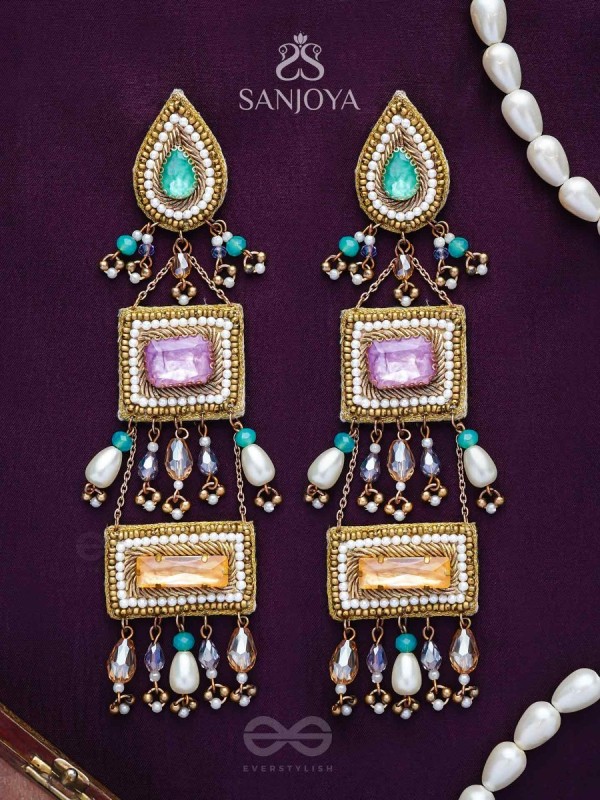 Vayuna- The Exquisite Temple- Stones, Pearls and Beads Embroidered Earrings