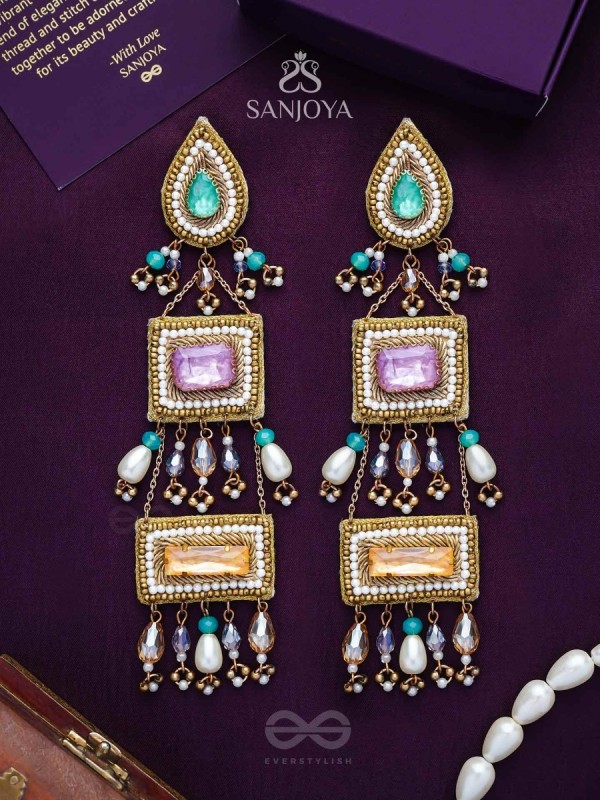 Vayuna- The Exquisite Temple- Stones, Pearls and Beads Embroidered Earrings