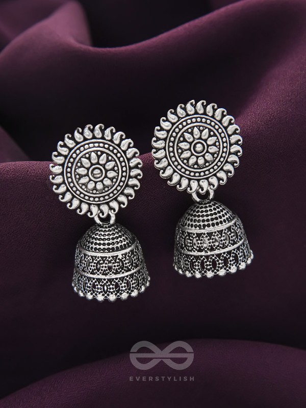 The Sheeny Sun- Oxidised Jhumka Earrings