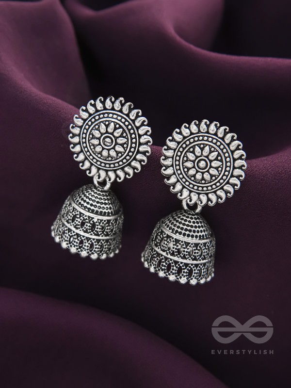 The Sheeny Sun- Oxidised Jhumka Earrings