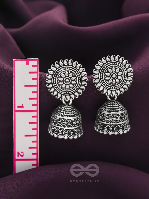 The Sheeny Sun- Oxidised Jhumka Earrings