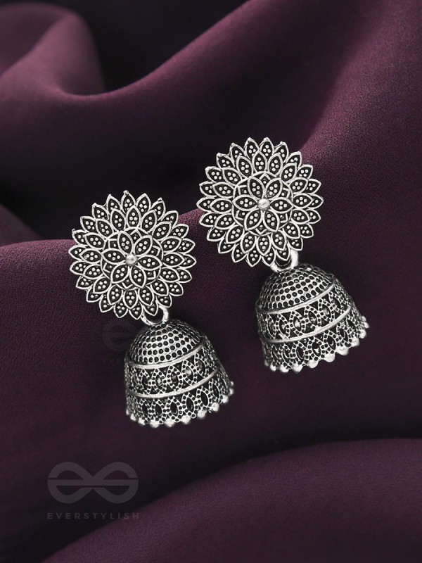 The Frozen Foliage- Oxidised Jhumka Earrings