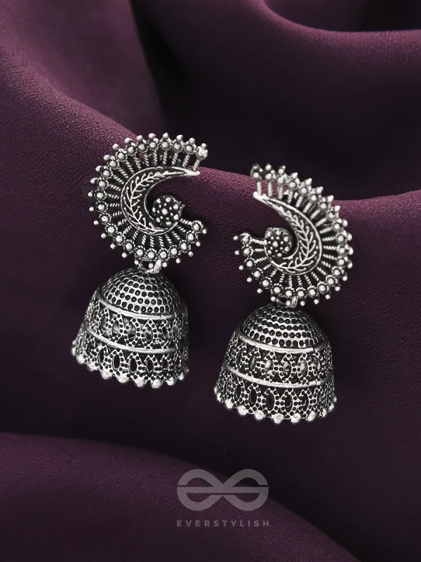 The Sterling Shell- Oxidised Jhumka Earrings
