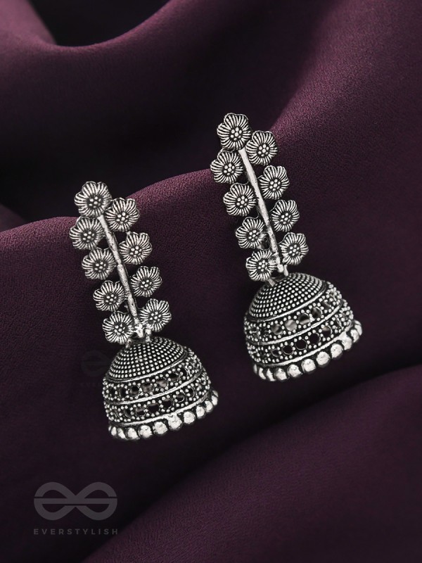 The Flower Branch- Oxidised Jhumka Earrings