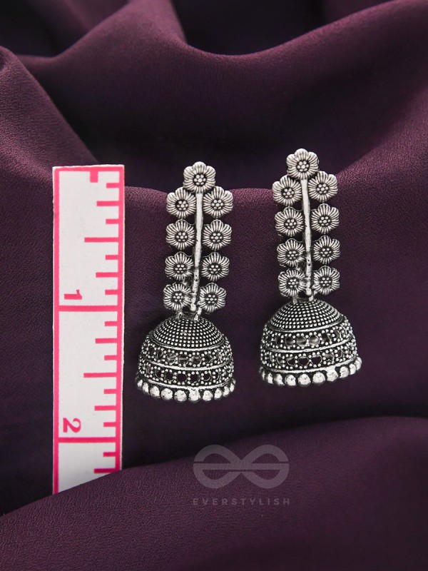 The Flower Branch- Oxidised Jhumka Earrings