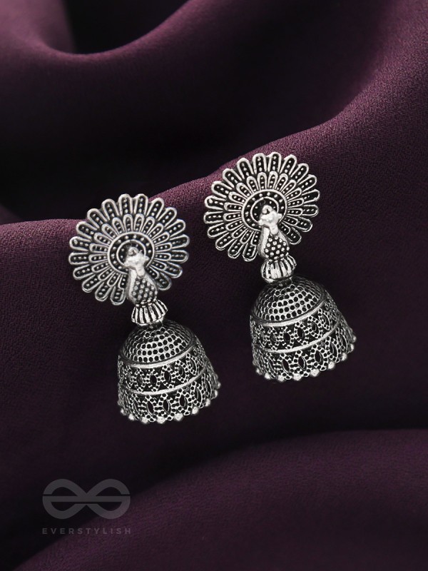 The Peacock's Paradise- Oxidised Jhumka Earrings