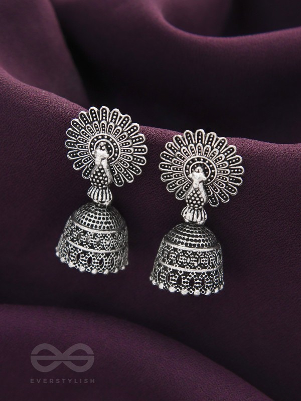 The Peacock's Paradise- Oxidised Jhumka Earrings