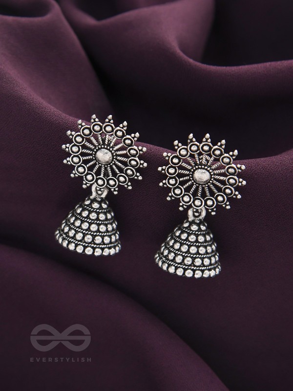 The Silver Sunbeams- Oxidised Jhumka Earrings