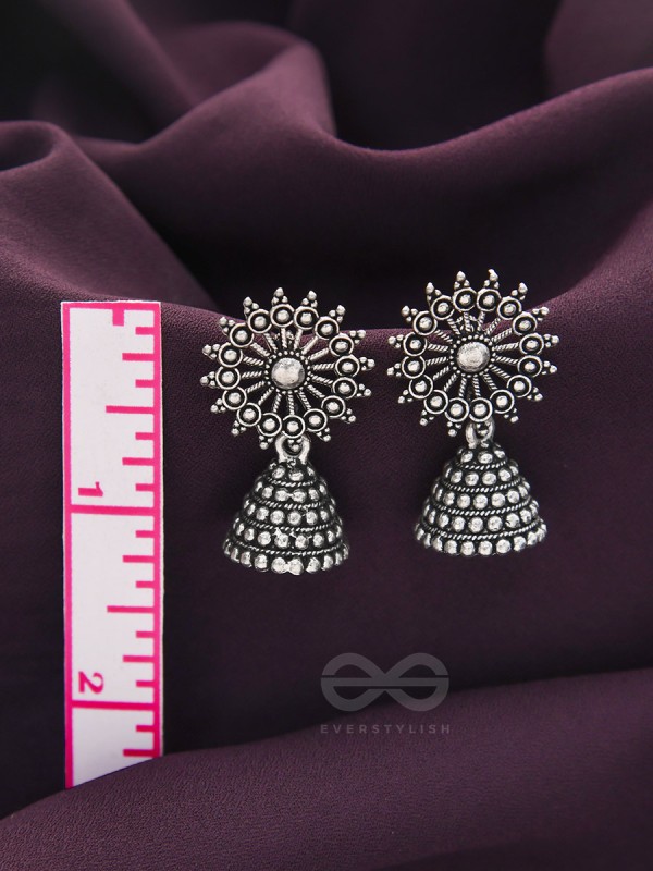 The Silver Sunbeams- Oxidised Jhumka Earrings
