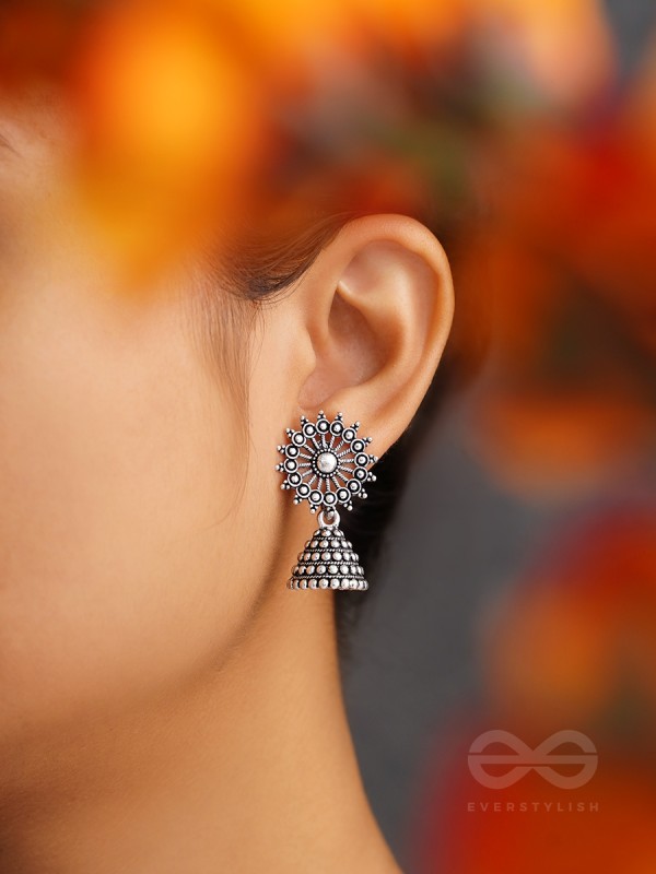 The Silver Sunbeams- Oxidised Jhumka Earrings