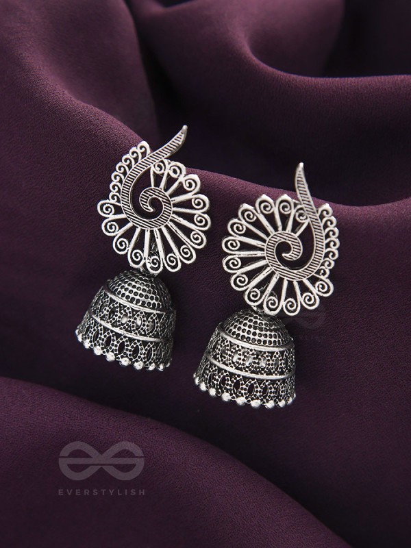 The Peacock Crown- Oxidised Jhumka Earrings