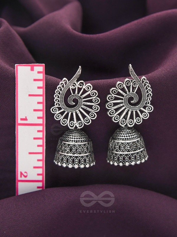 The Peacock Crown- Oxidised Jhumka Earrings
