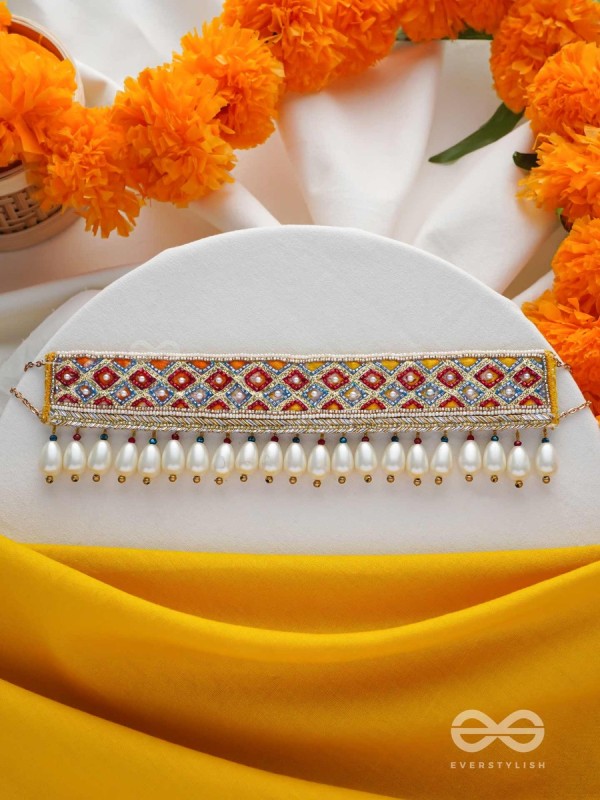 Syamika- The Magnificent Clouds- Pearls and Lace Embroidered Choker Necklace