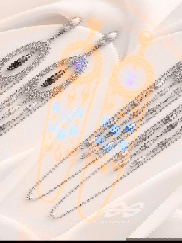 The Sapphire Rain- Golden Embellished Earrings