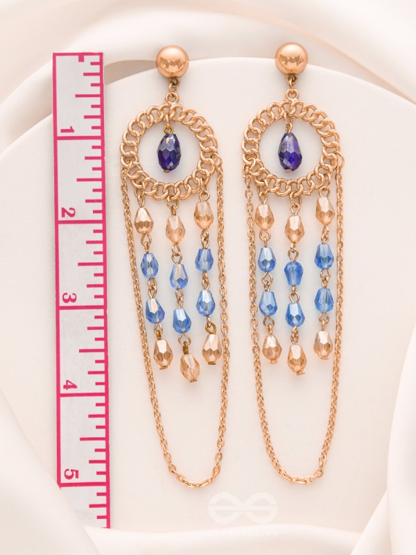 The Sapphire Rain- Golden Embellished Earrings