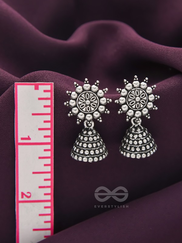 The Pearly Sun- Oxidised Jhumka Earrings