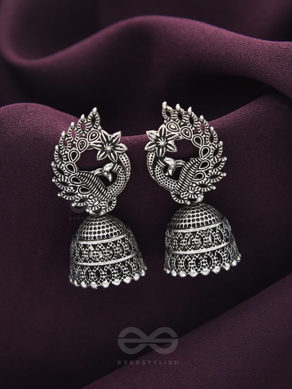 The Bird of Wonder- Oxidised Jhumka Earrings