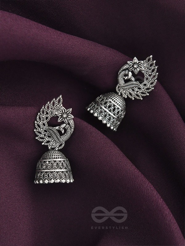 The Bird of Wonder- Oxidised Jhumka Earrings