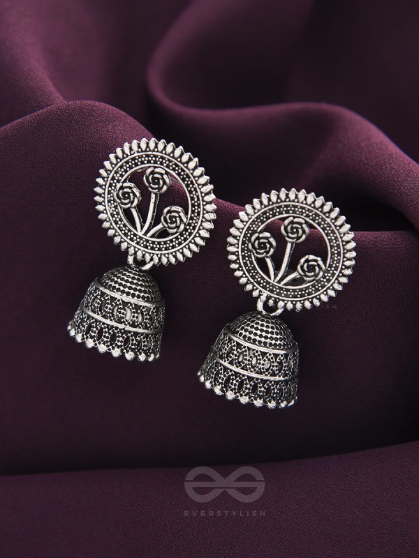 In Full Bloom- Oxidised Jhumka Earrings