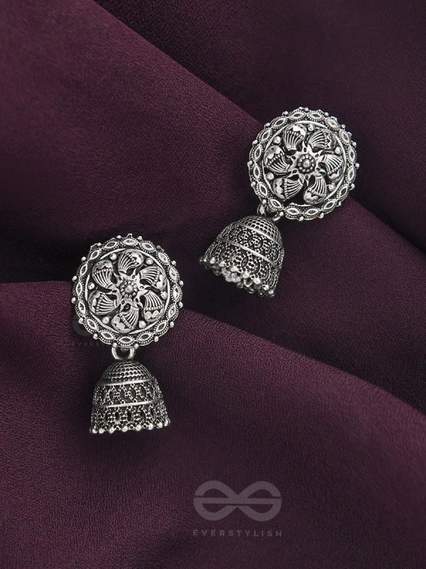 The Flower Nymph- Oxidised Jhumka Earrings