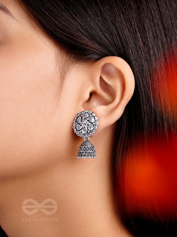 The Flower Nymph- Oxidised Jhumka Earrings
