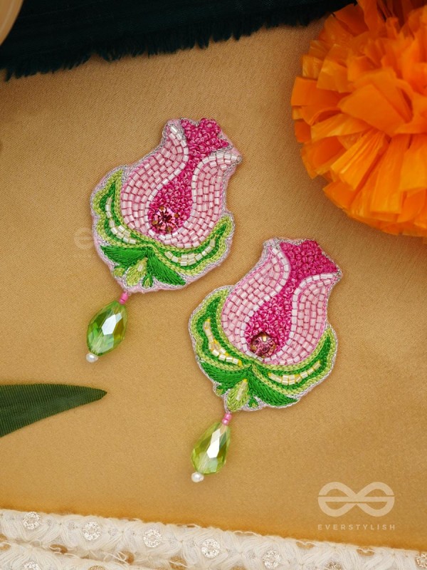 Ambuda- The Lotus Bud- Resham and Glass Drops Embroidered Earrings
