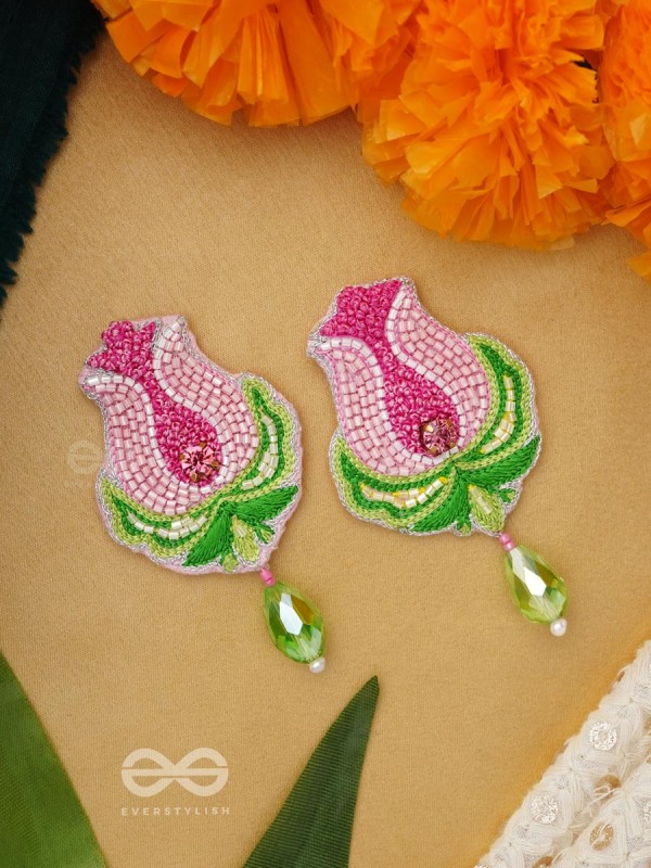 Ambuda- The Lotus Bud- Resham and Glass Drops Embroidered Earrings