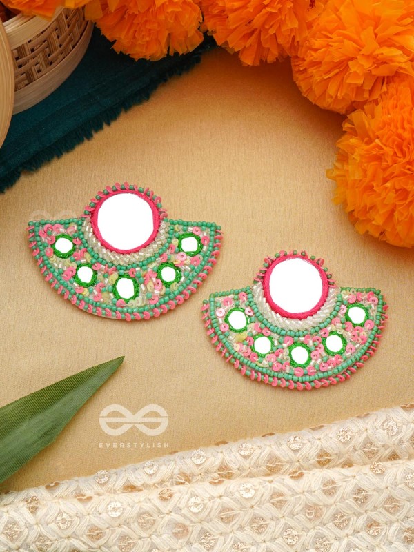Svastamita- The Beautiful Sunset- Mirror and Resham Embroidered Earrings