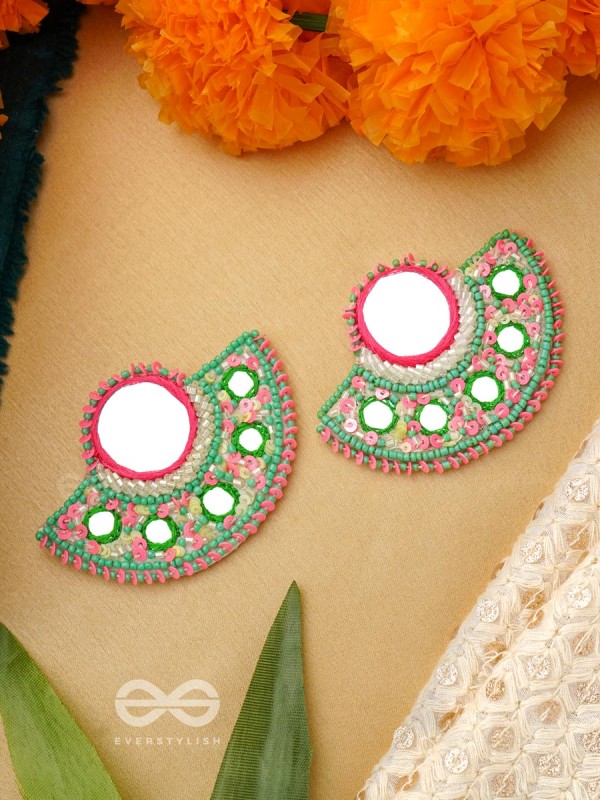 Svastamita- The Beautiful Sunset- Mirror and Resham Embroidered Earrings