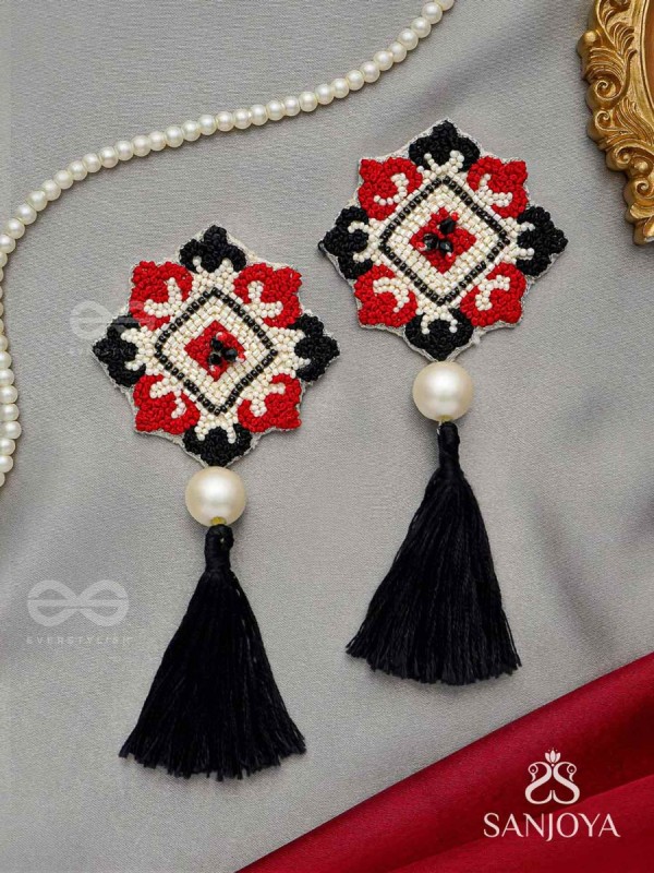 Manikya - The Lovely Ruby - Pearls And Resham Hand Embroidered Earrings