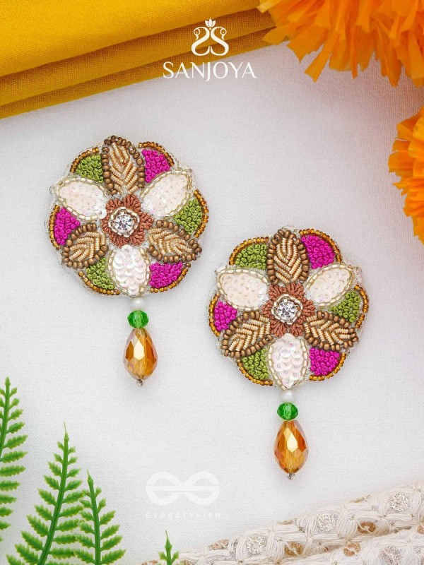 Vaarksha- The Colorful Forest- Resham, Sequins and Beads Embroidered Earrings