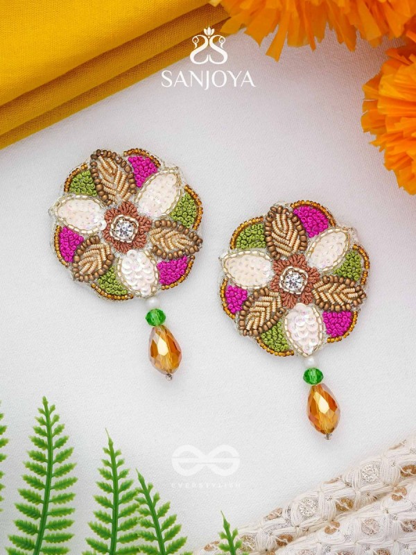 Vaarksha- The Colorful Forest- Resham, Sequins and Beads Embroidered Earrings