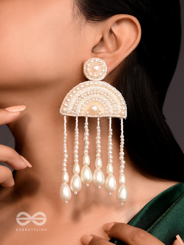Avasara- The Pristine Rains- Pearls and Pearl Drops Embroidered Earrings