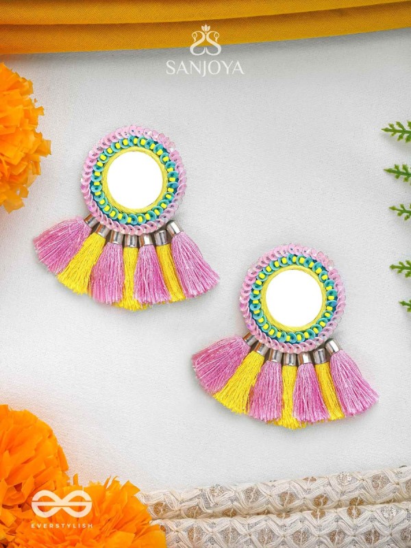Aatapa - The Warm Sunrays - Mirror, Resham And Sequins Hand Embroidered Earrings
