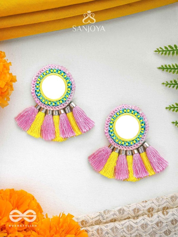 Aatapa - The Warm Sunrays - Mirror, Resham And Sequins Hand Embroidered Earrings