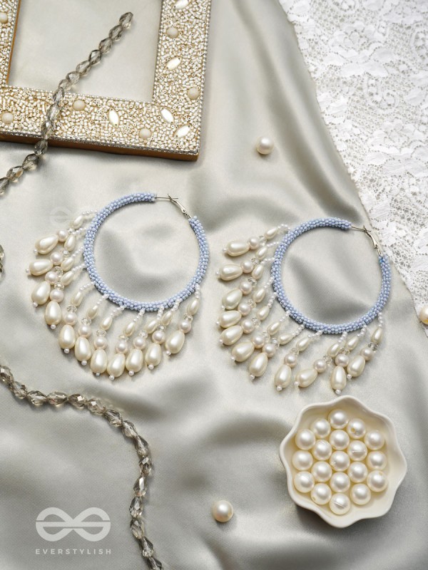 Mihika- The Splendid Snow- Pearls and Beads Embroidered Earrings