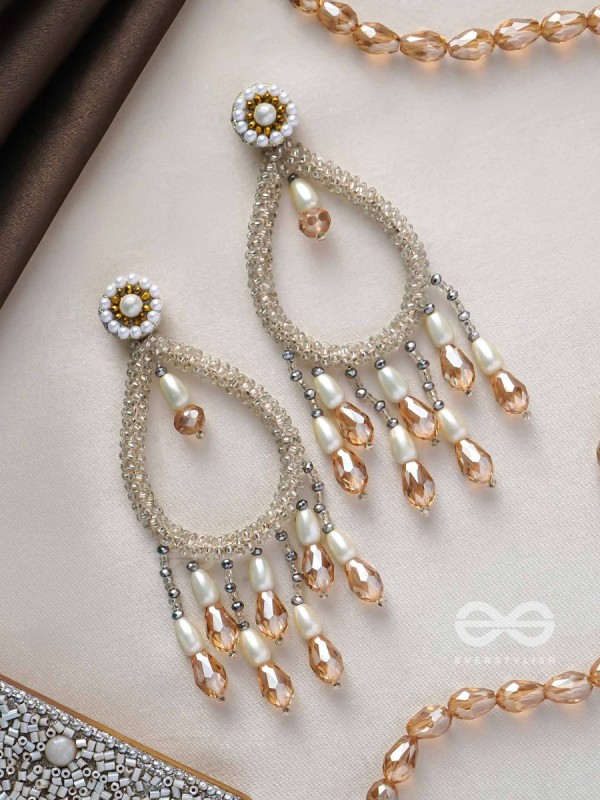 Ashvasya - The Boundless Beauty -  Pearl And Glass Drops Hand Embroidered Earrings (White)