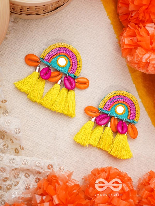 Inodaya- The Alluring Sunrise- Resham and Sequins Embroidered Earrings