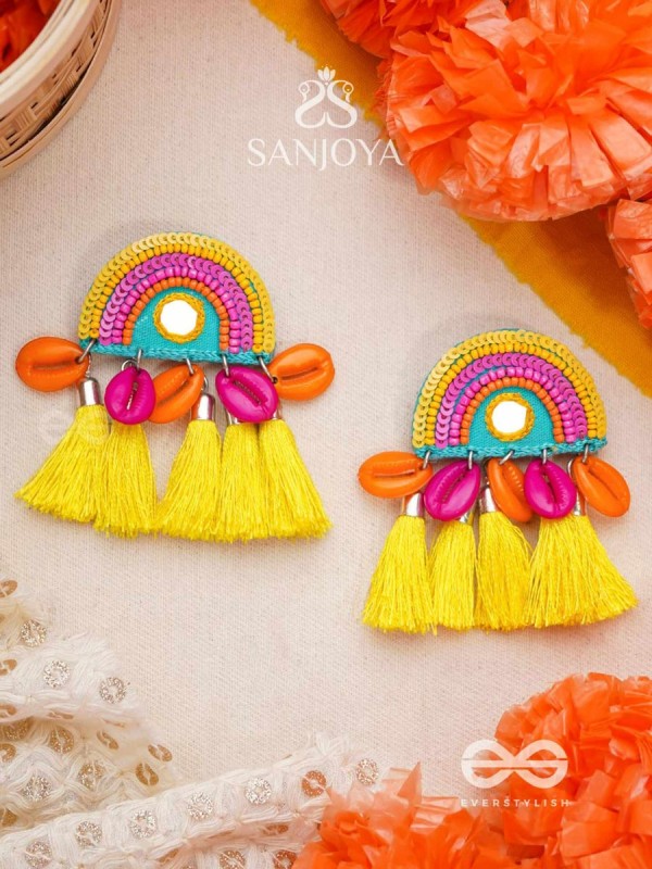 Inodaya- The Alluring Sunrise- Resham and Sequins Embroidered Earrings
